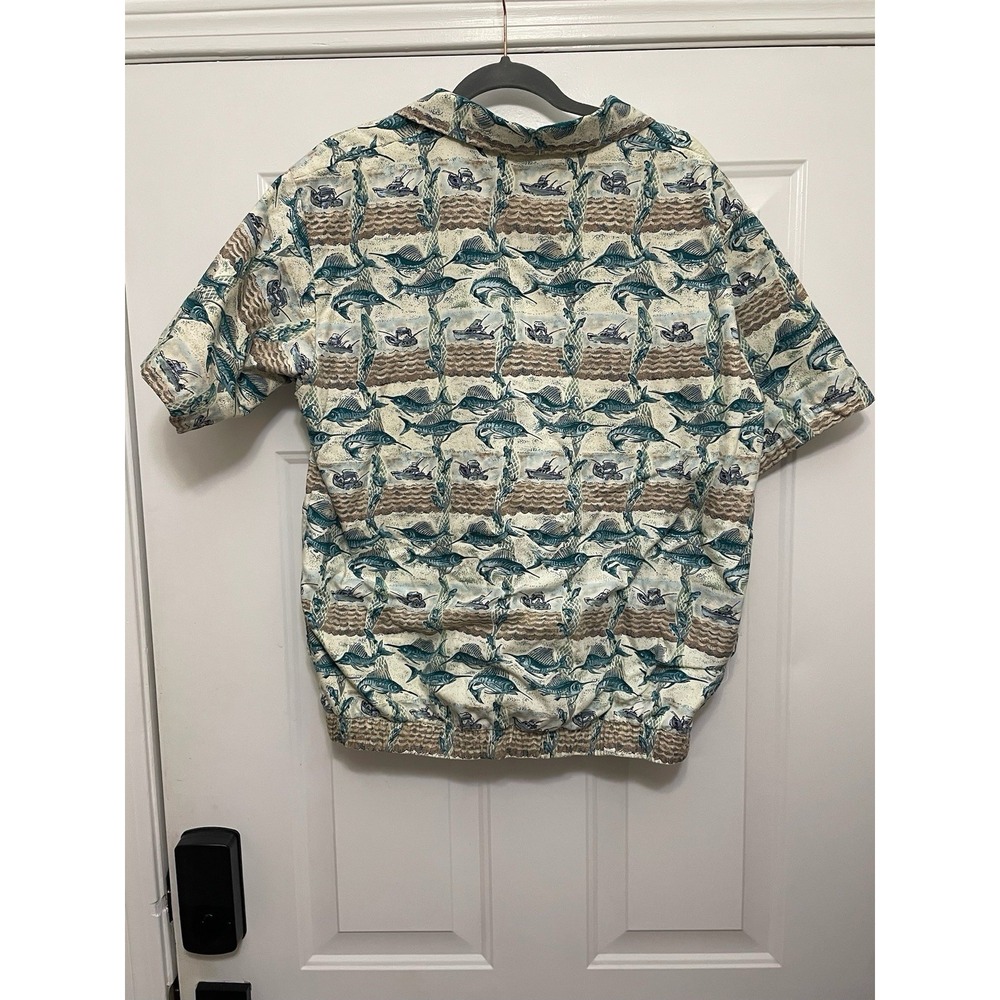 VTG Mr Casual Aquatic Fish & Boat Print Full Zip Terrycloth Lined Shirt Jacket L - Picture 2 of 3